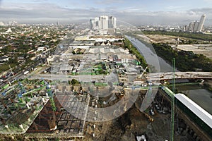 Construction and view of surrounding cities at Eastwood City, Pasig, Philippines photo