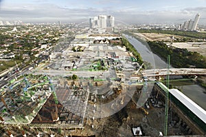 Construction and view of surrounding cities at Eastwood City, Pasig, Philippines photo