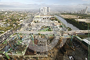 Construction and view of surrounding cities at Eastwood City, Pasig, Philippines photo