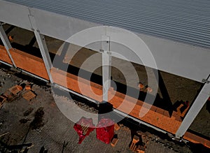 construction of the wall of warehouse building. between columns