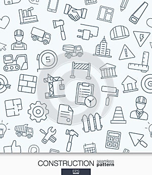 Construction wallpaper. Black and white build seamless pattern.