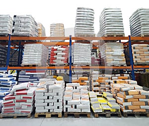 Construction warehouse with cement bags