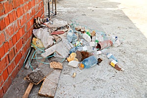 Construction waste on the roof of the house under construction