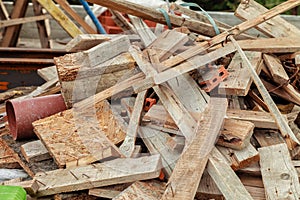 Construction waste on the roof of the house under construction