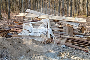 Construction waste on the roof of the house under construction