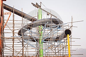 Construction of water park with structure steel scaffolding