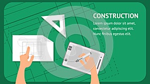 Construction Website Flat Banner Vector Template