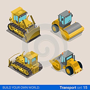 Construction wheeled combine vector flat isometric vehicles