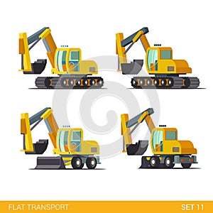 Construction wheeled tracked: flat isometric vehicles