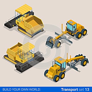 Construction wheeled tracked: vector flat isometric vehicles
