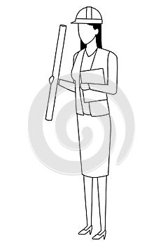 Construction woman worker worker avatar in black and white