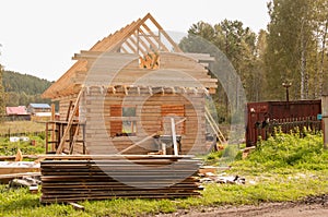 Construction of a wooden house. Build yourself.Gable home. Roof construction Construction tricks