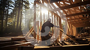 Construction wooden house, Wooden framework, building house,