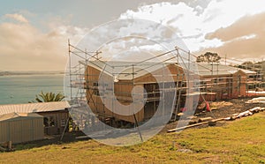 Construction of a wooden house with a sea view