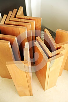 Construction of a wooden staircase. Beech wood stair steps