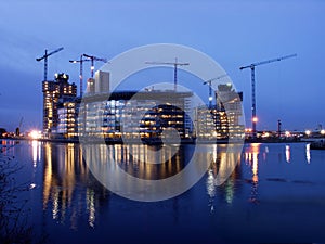 Construction work at dusk