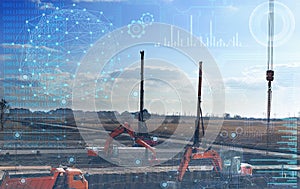 Construction work without human intervention, fully automatic production using artificial intelligence, future technology.
