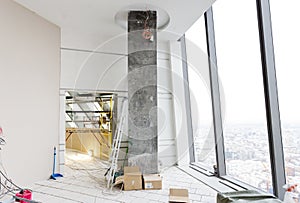 Construction work on the interior decoration of a modern office or apartment
