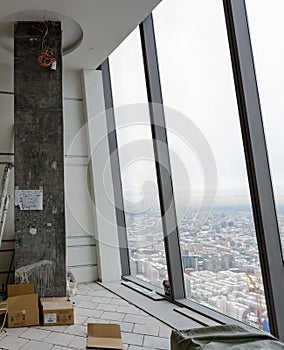 Construction work on the interior decoration of a modern office or apartment