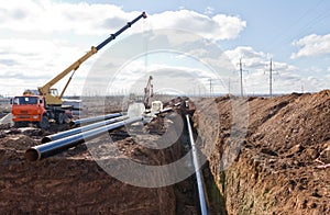 Construction work on the pipe laying of the pipeline