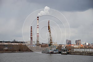 Construction work at the port dock crane