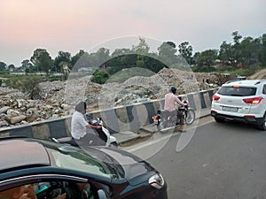 construction work in progress - overhead highway bridge is being constructed