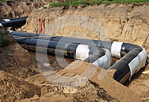 Construction work. Workers. Pipe laying. Repair of communications