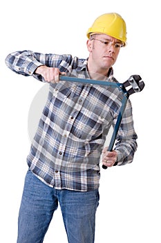 Construction worker with bolt cutter
