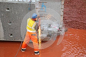 Construction worker with a bridge beam