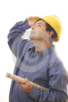 Construction worker builder looking up