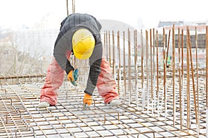 Construction worker builder at reinforcement work