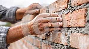 Construction Worker Building Brick Wall.