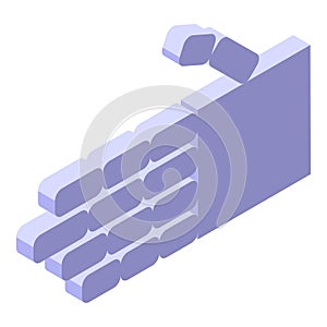 Construction worker building a brick wall isometric icon
