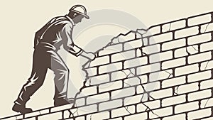 Construction Worker Building Brick Wall Labor and Craftsmanship, vector design Generative AI
