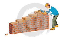 Construction Worker Building a Brick Wall, vector design Generative AI