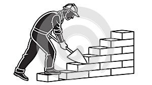 Construction Worker Building a Brick Wall, vector design Generative AI