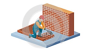 Construction Worker Building a Red Brick Wall, vector design Generative AI