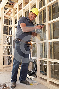 Construction Worker Building Timber Frame