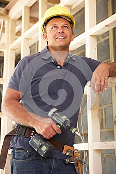 Construction Worker Building Timber Frame