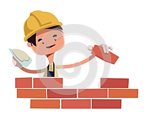 Construction worker building wall illustration cartoon character