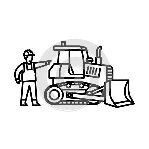 Construction Worker with Bulldozer Illustration