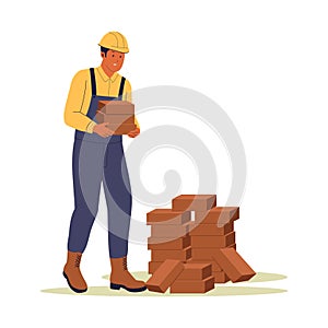 Construction Worker Carrying Bricks Illustration
