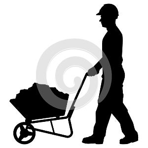 Construction worker with cart silhouette vector