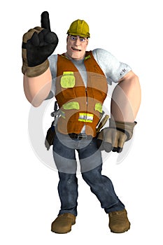 Construction Worker CGI character with hand in the air