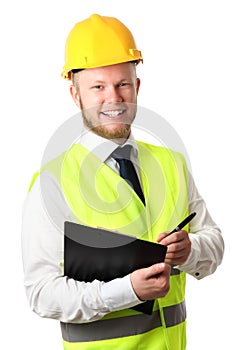 Construction worker with document
