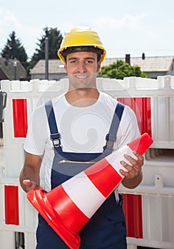 Construction worker ensures safety photo