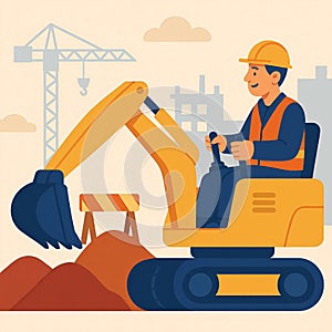 Construction Worker with Excavator