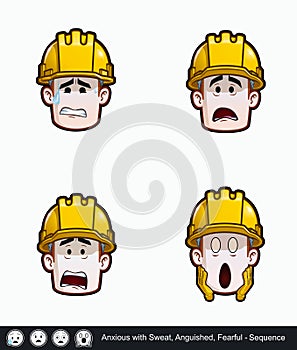 Construction Worker - Expressions - Concerned - Anxious with Sweat Anguished Fearful - Sequence photo