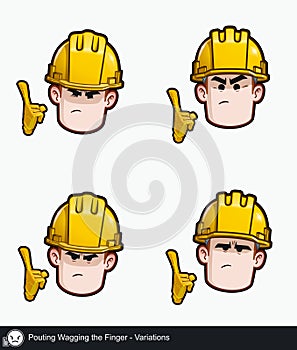 Construction Worker - Expressions - Negative - Pouting Wagging the Finger - Variations