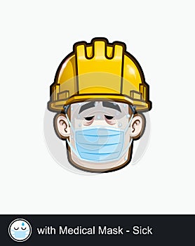 Construction Worker - Expressions - Unwell - with Medical Mask - Sick
